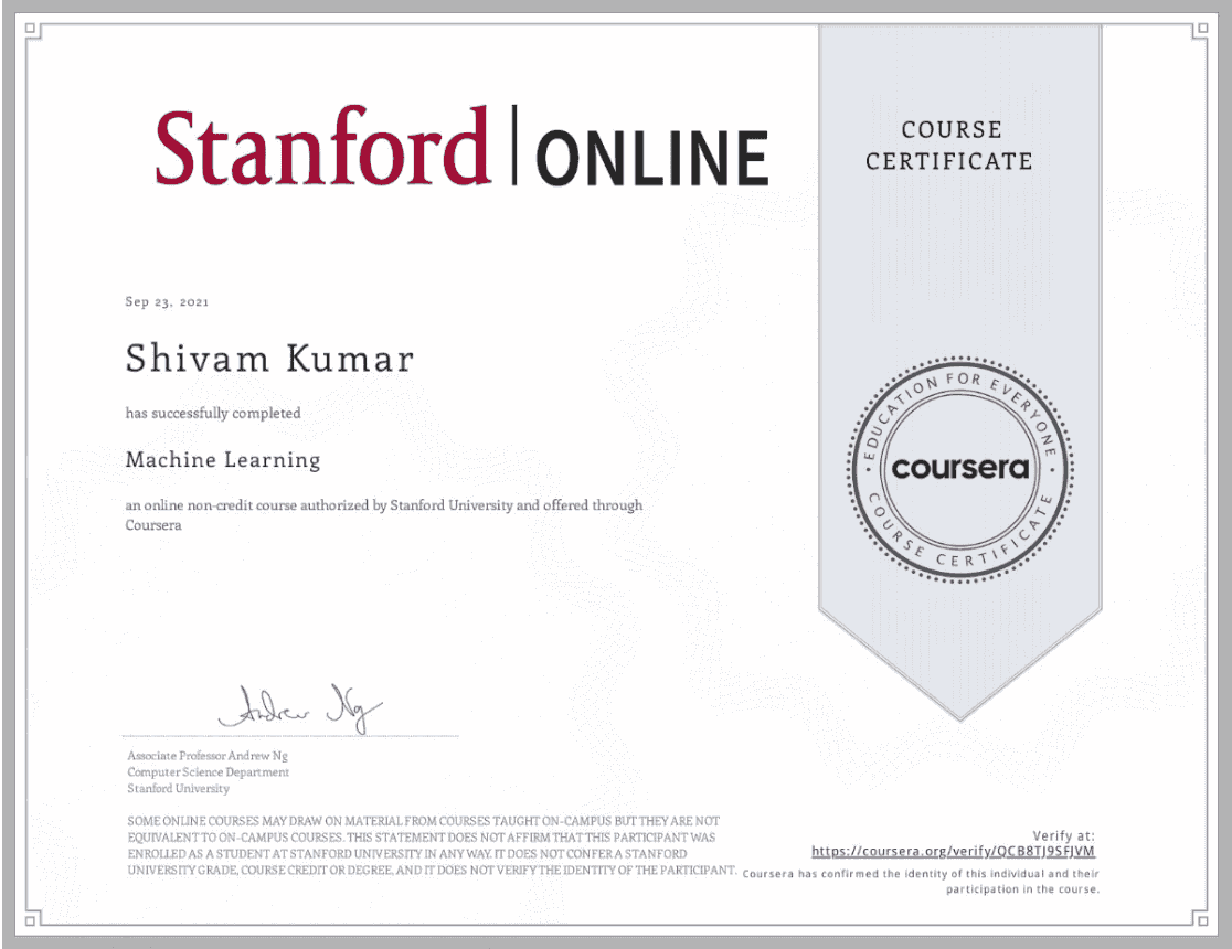 Machine Learning Certificate